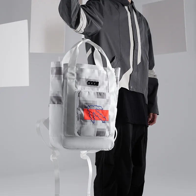 COEXISTENCE 3m Reflective Design Water Repellent Fabric Backpack Handbag Tubas Unisex White Orange-8