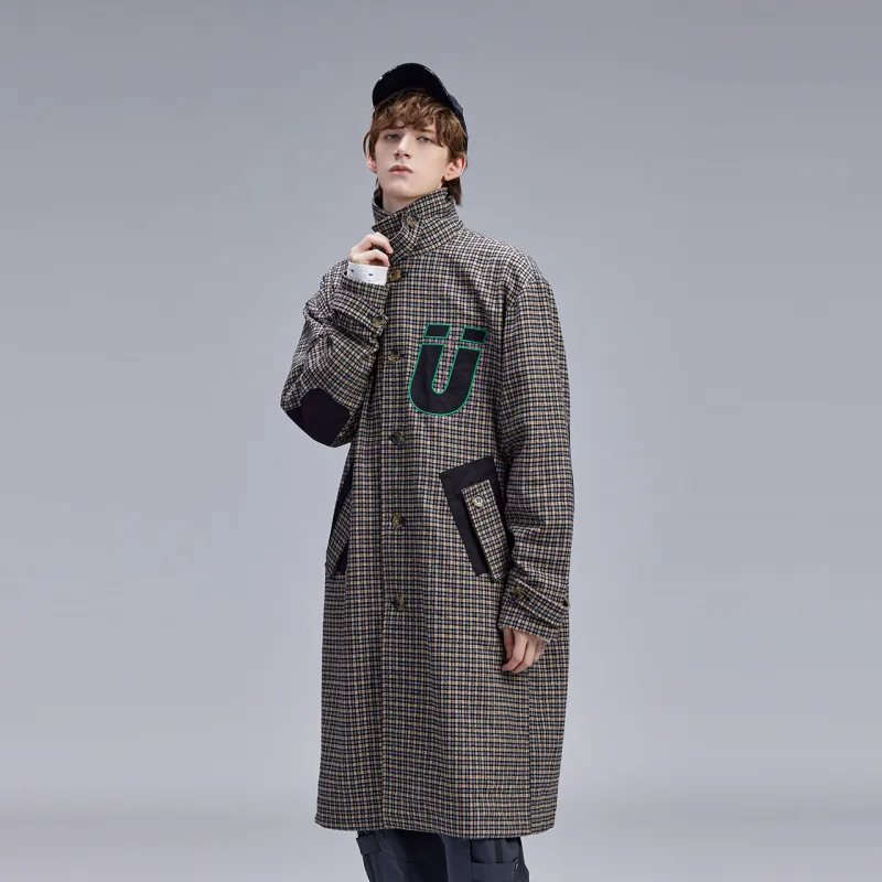 Guuka Trench Coats Men Gray Plaid-5