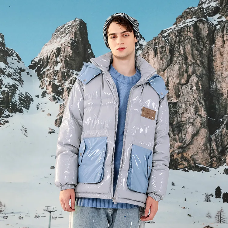 LAMLICKA Solid Color Hooded Loose Fit Thickened Down Jacket Unisex Gray-6