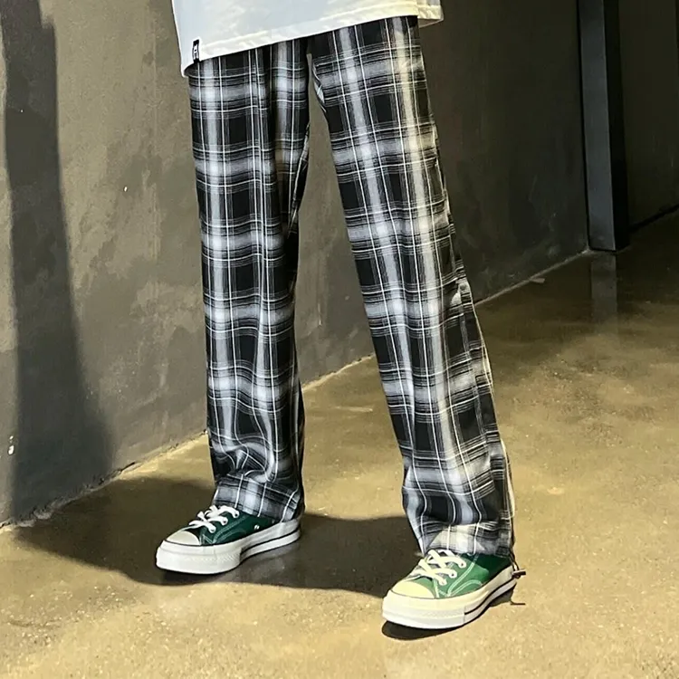BIRDTALK Knitted Sweatpants Unisex Black White Plaid-7