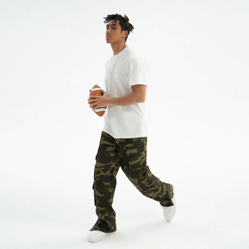 JUST VIBE Casual Pants Unisex Green Camouflage-11