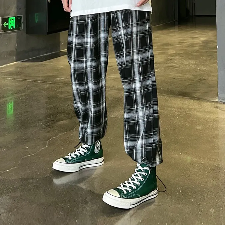 BIRDTALK Knitted Sweatpants Unisex Black White Plaid-5