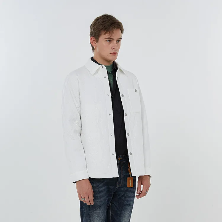 DAVID NAMAN FW22 Solid Color Lapel Thin Puffer Jacket Men's White-3