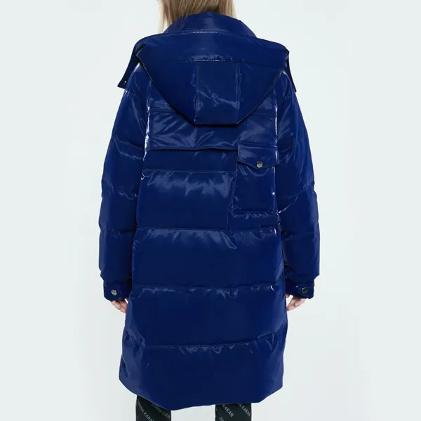DKNY FW22 Solid Color Detachable Hood Thickened Long Down Jacket Women's Dark Blue-3
