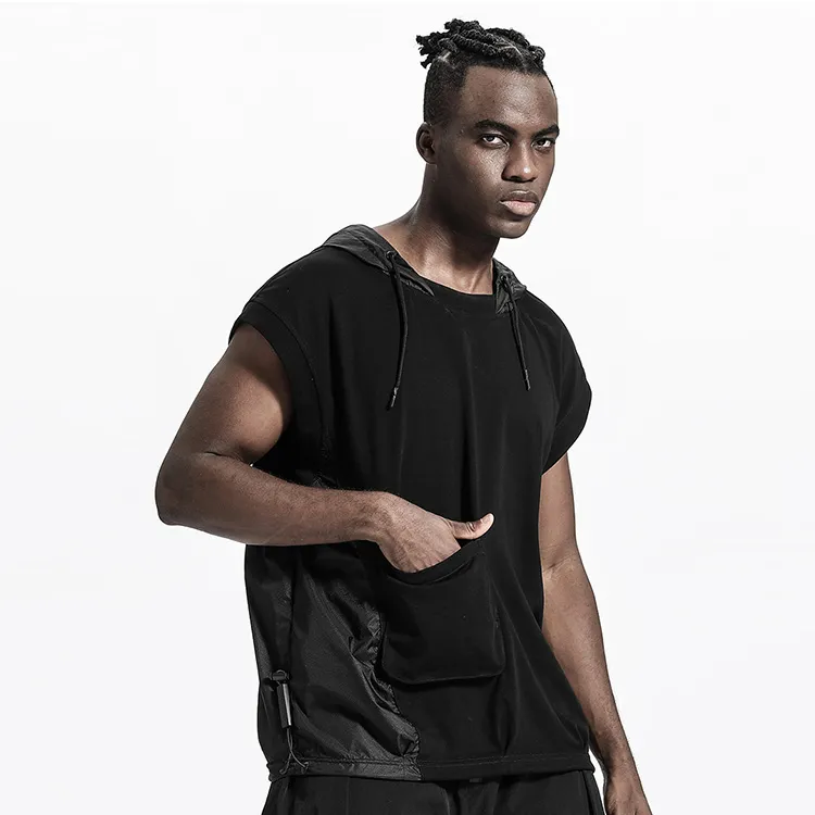 NORVINCY Breathable Solid Color 100% Cotton Sleeveless Hooded T Shirt Unisex-4