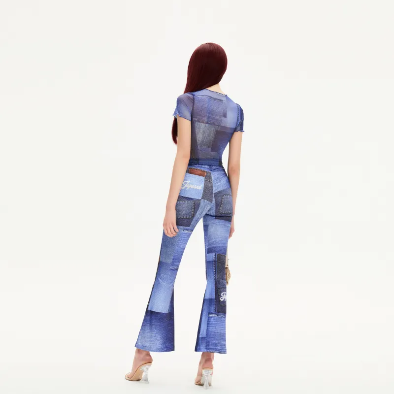 JYOSEI Flared Pants Women's Blue-3