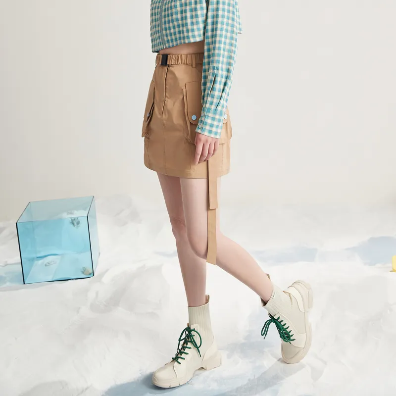 MITUAN Casual Short Skirts Women's Khaki-5