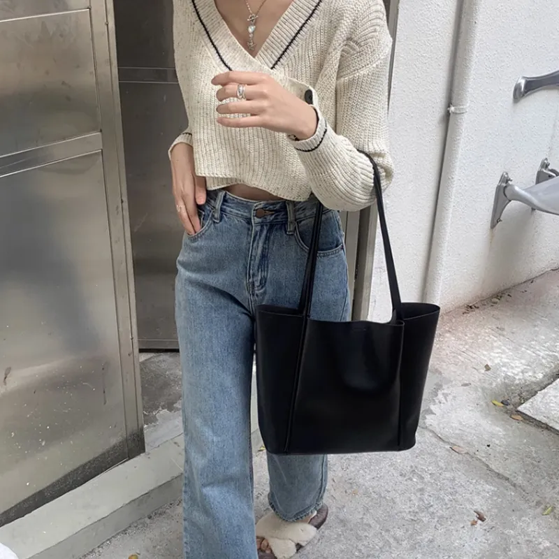 MARKANGARO PU Tote Bag Shoulder Bag Women's Black White Coffee-11