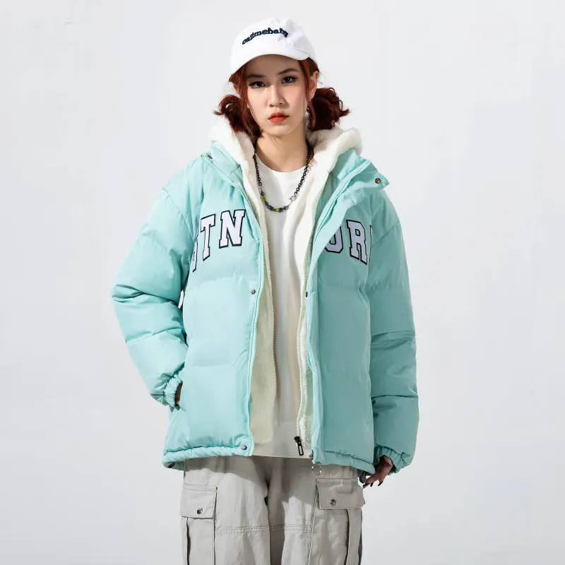 STNW Letter Hooded Loose Fit Thickened And Fleece Lined Puffer Jacket Unisex-26
