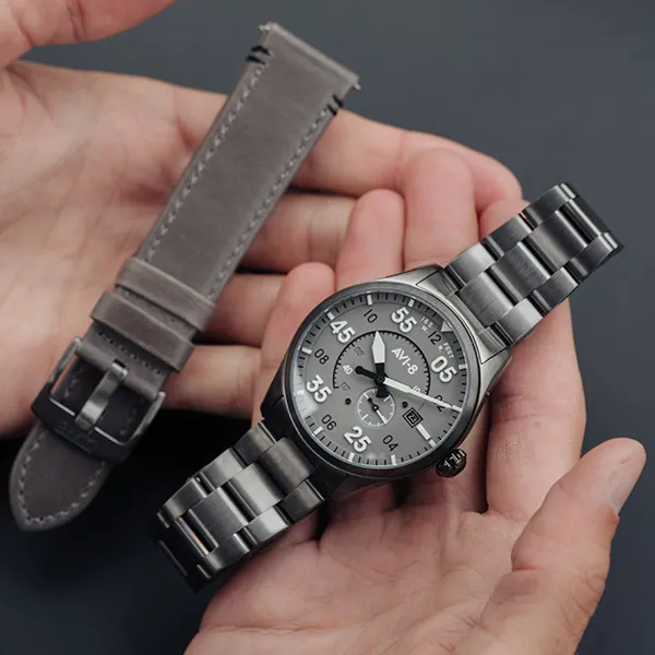 AVI-8 Spitfire Collection Wrist Watch Automatic Mechanical Movement Stainless Steel Strap Gray Dial Men's Watches Box-3