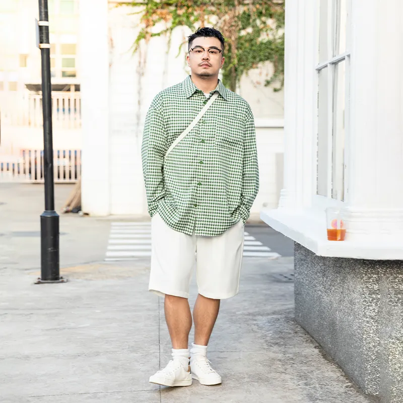 WAYNEXZAVIER Shirts Men Green Plaid-5