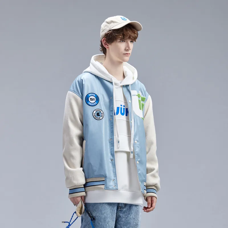 Guuka Baseball Jacket Men's Pink Blue-5