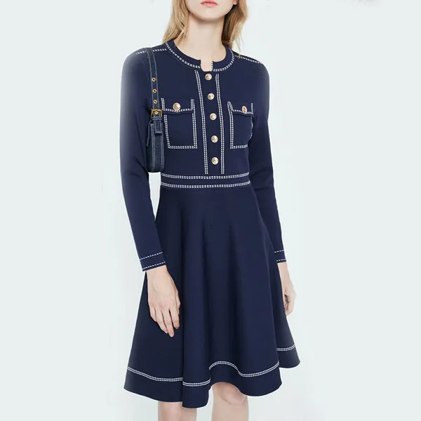 DKNY FW22 A-Line Skirt Dress Navy Blue-2