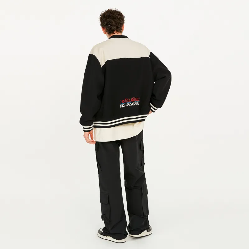 BEASTER Letter Colorblock Baseball Collar Loose Fit Thickened Puffer Jacket Unisex-2