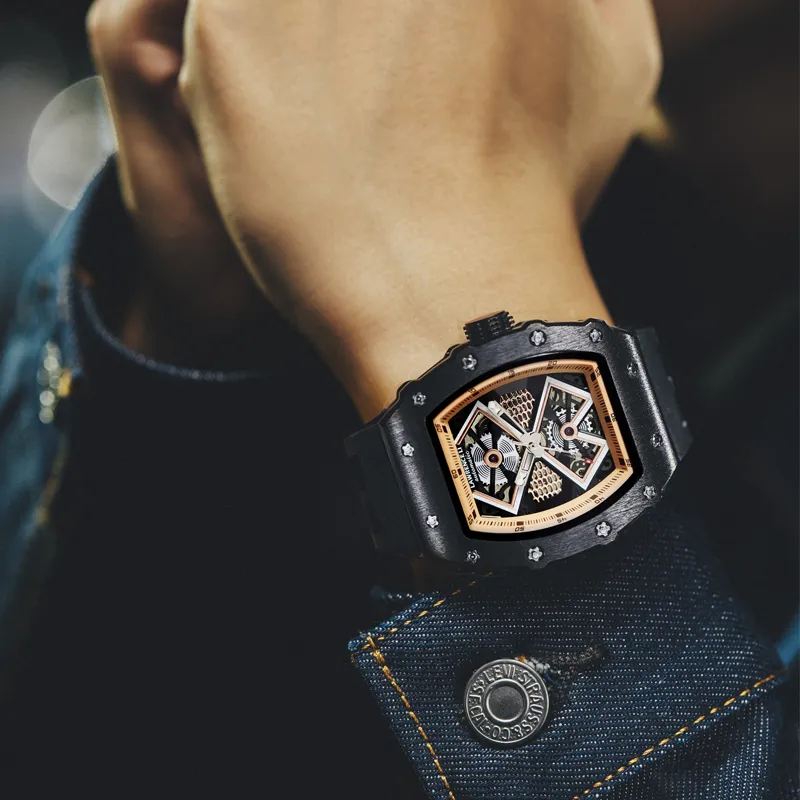 Lawrence Li Automatic Mechanical Movement Silicone Strap Watch Men's Watches Black LW-8828-4