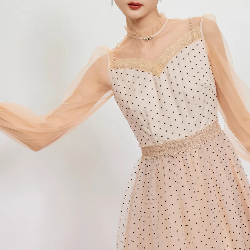 JINYE ORIENTAL A Line Skirt Dress Apricot Black-2