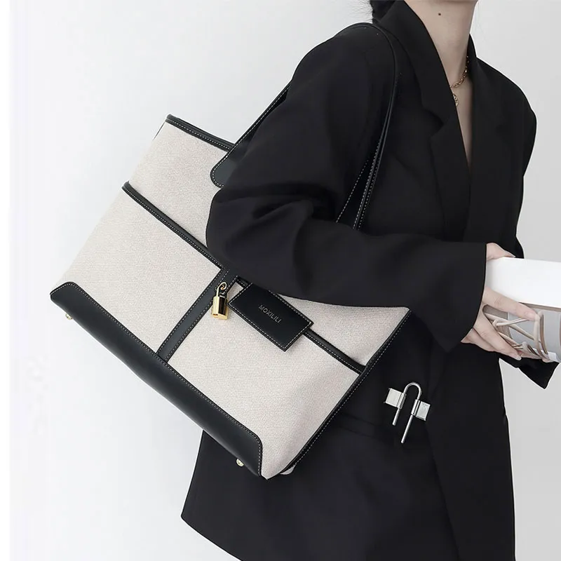 Mosiliri Canvas Commute Bag Canvas Bag Shoulder Bag Large Size Women's Black Gold-5