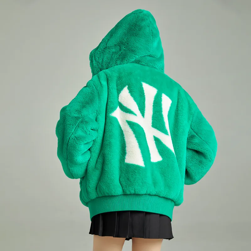 MLB New York Yankees Logo Print Windproof Sherpa Jacket-2