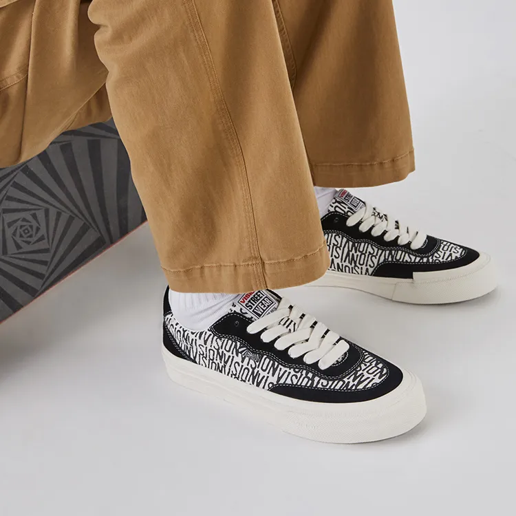 Vision Street Wear Flat Top All Over Print Low Top Skateboard Shoes Unisex Black And White All Over Print-7