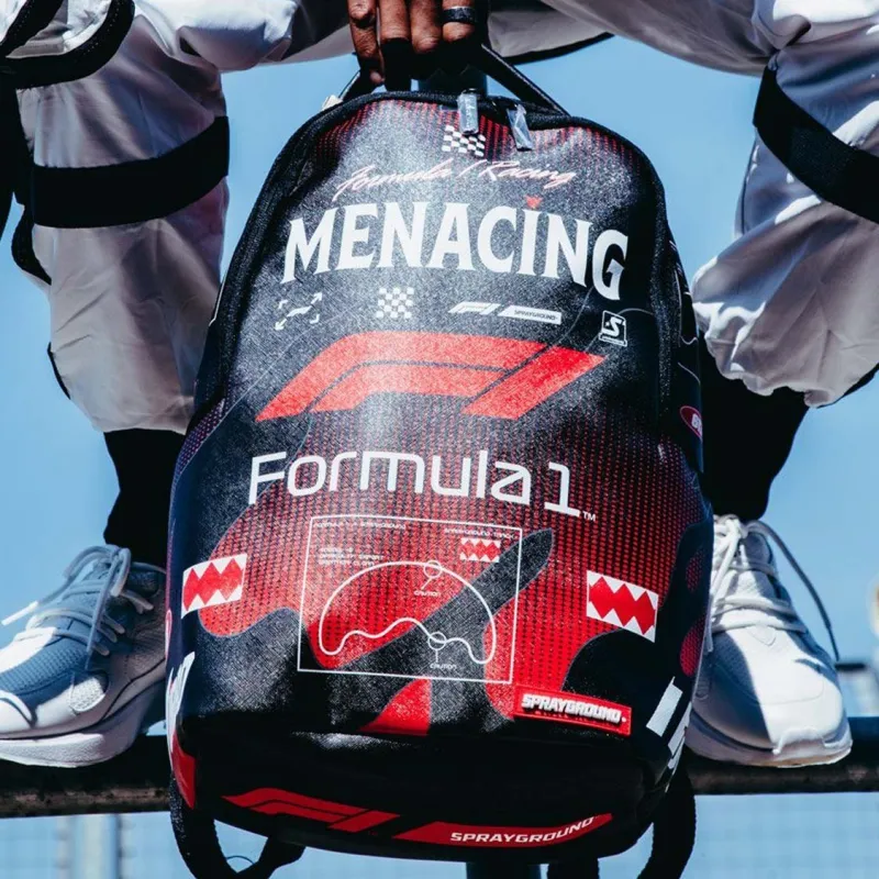 SPRAYGROUND F1 Formula One Collaboration Canvas Backpack Tubas Unisex Black Red Color Scheme-7