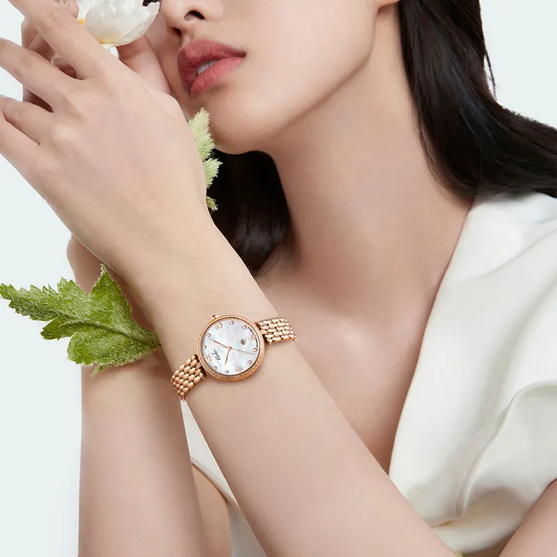 EBOHR Mechanical Movement Stainless Steel Strap Watch Women's Watch Mother-of-Pearl Color Watch Dial-1
