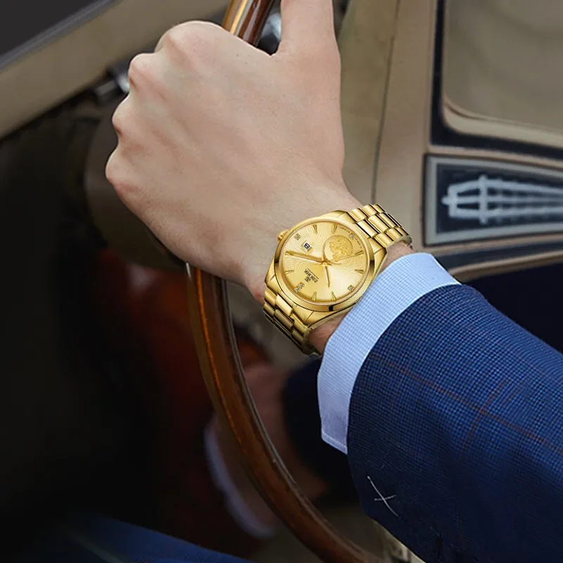 EBOHR Mechanical Movement Stainless Steel Strap Watch Unisex Gold Dial 21334118-10