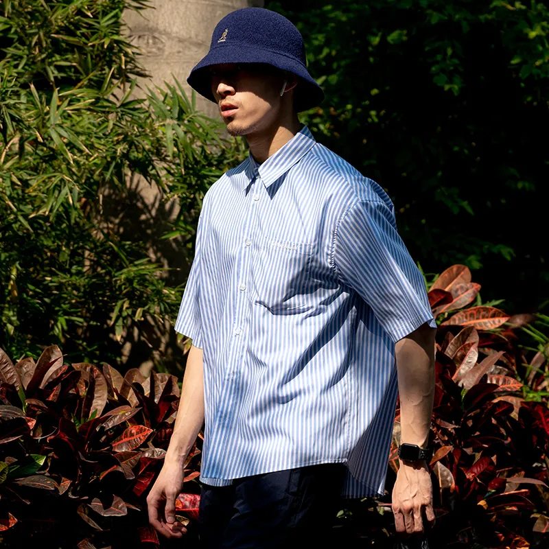 URBAN STANDARD Shirts Men Blue White Stripes-3