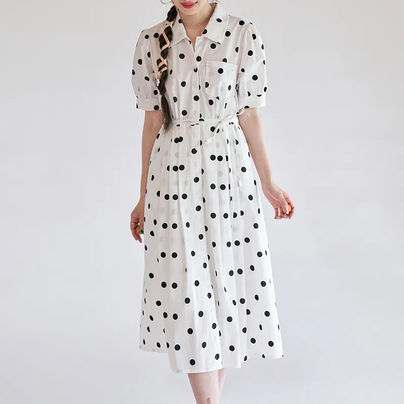 LE BEMIO Short Sleeved Dresses Women's Black White Polka Dot-2