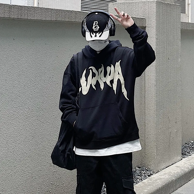 LVXWA Hooded Loose Fit Sweatshirt Unisex Black-2