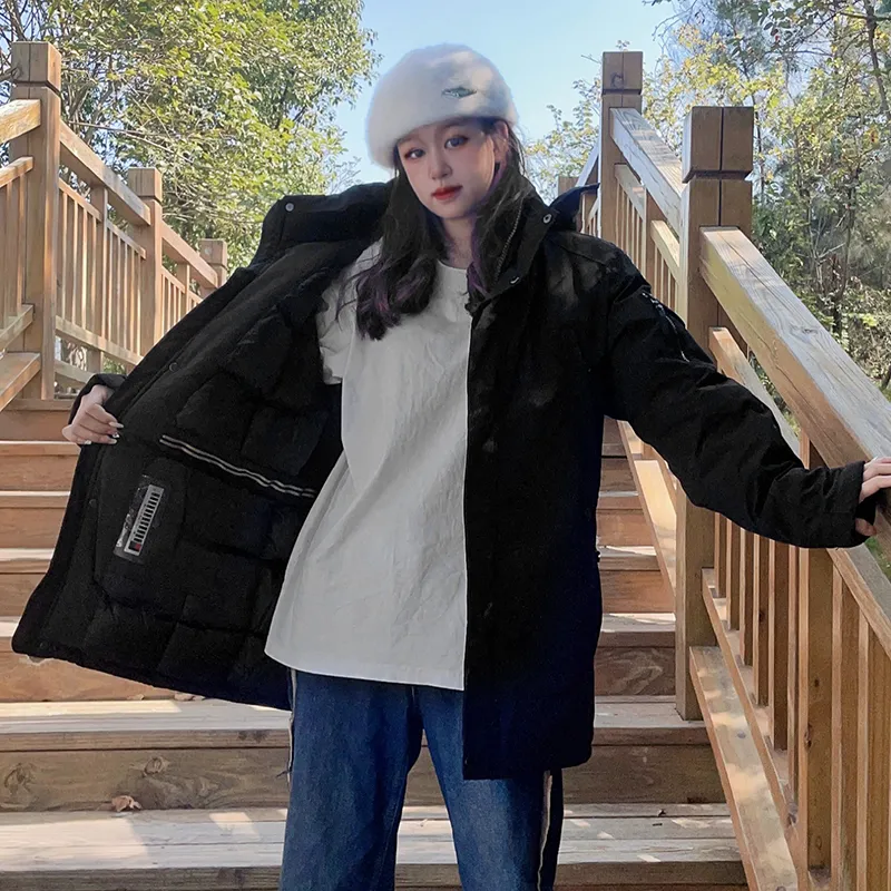 New Business Origin Solid Color Detachable Hood Loose Fit Thickened Mid Length Puffer Jacket Unisex-3