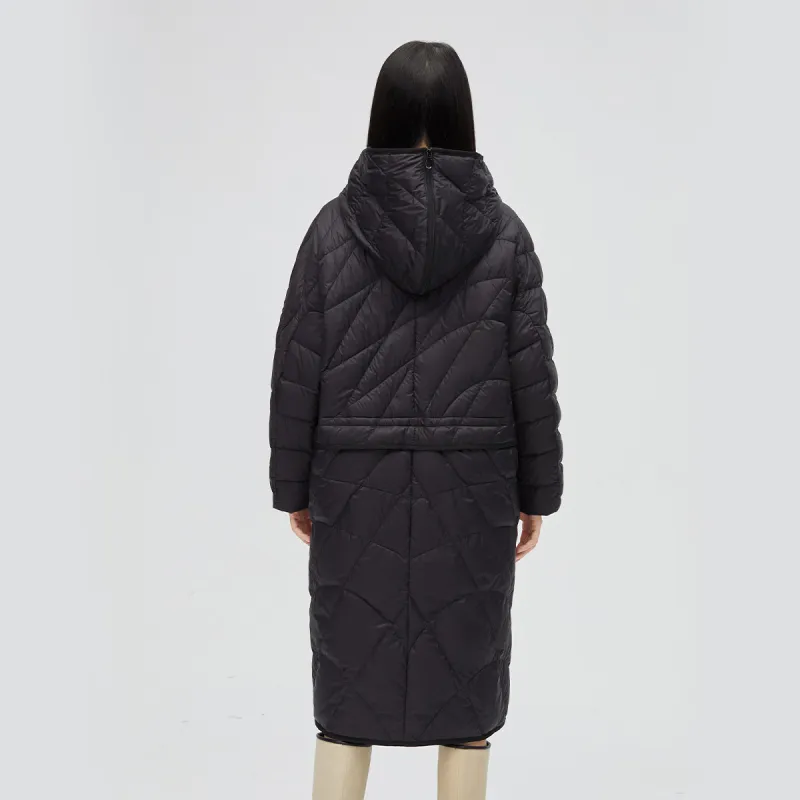 ERAL Solid Color Hooded Mid Length Down Jacket Women's-2