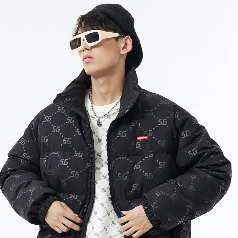 SPRAYGROUND Animal Pattern Letter Lapel Loose Fit Down Jacket Unisex Black-3
