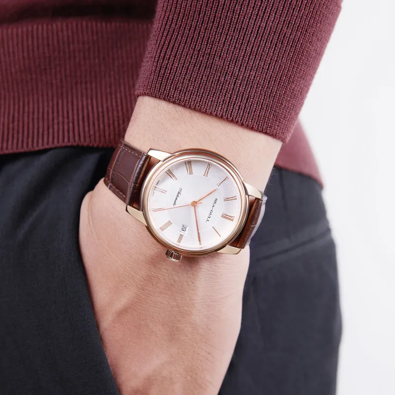 Sea Gull Automatic Mechanical Movement Genuine Leather Strap Watch Unisex White Dial-6