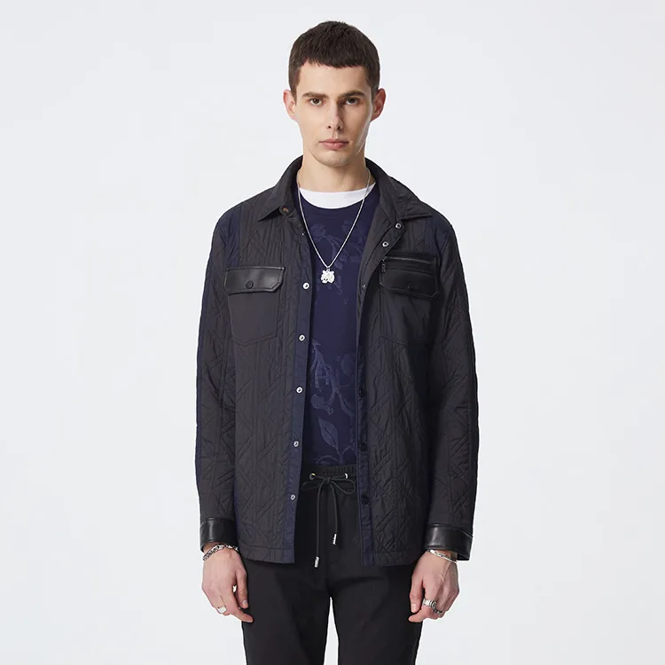 DAVID NAMAN SS22 Solid Color Lapel Puffer Jacket Men's Navy Blue-2