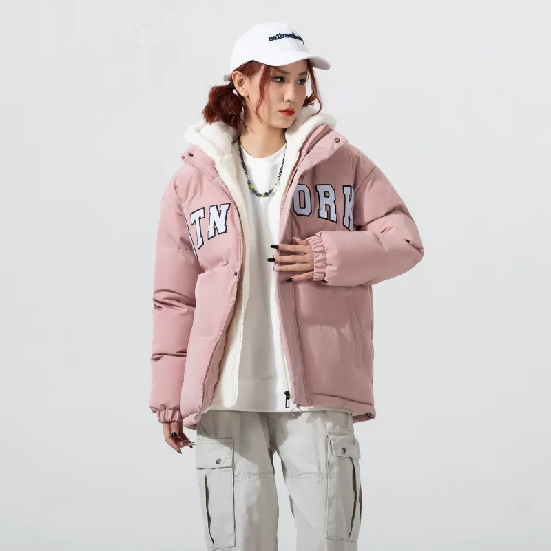 STNW Letter Hooded Loose Fit Thickened And Fleece Lined Puffer Jacket Unisex-22