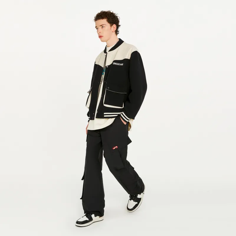 BEASTER Letter Colorblock Baseball Collar Loose Fit Thickened Puffer Jacket Unisex-3