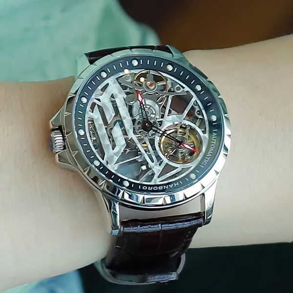 HANBORO Hollow Series Automatic Mechanical Movement Watch Men's Watches White Dial HBR906.1 BH-3