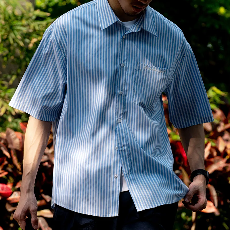 URBAN STANDARD Shirts Men Blue White Stripes-7