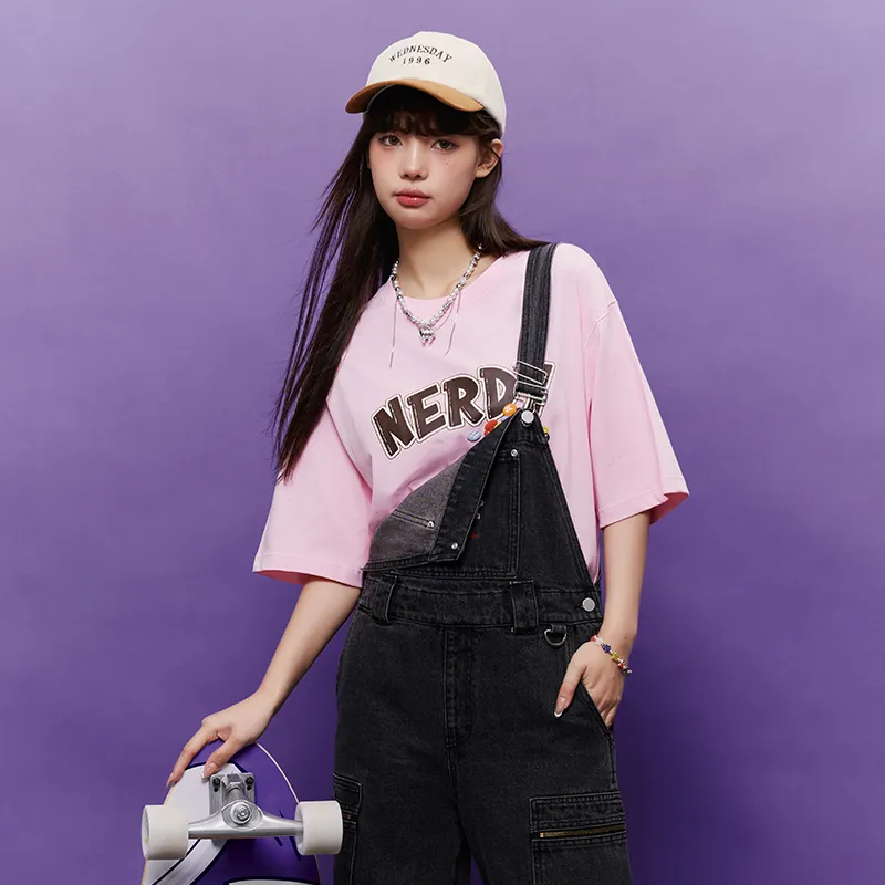 NERDY Drop Shoulder Sleeve T Shirt Unisex Pink-6