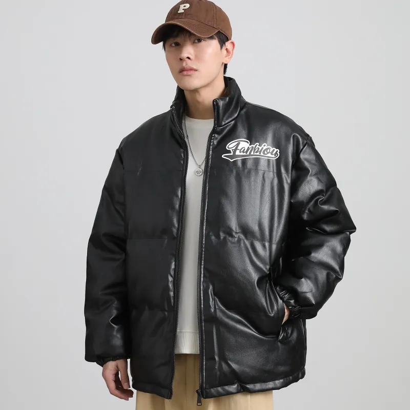 FANBIOU Letter Stand Collar Loose Fit Thickened Puffer Jacket Unisex-5