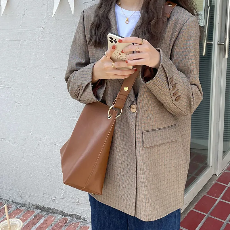 MARKANGARO PU Leather Tote Large Size Women's Brown \ Black-3