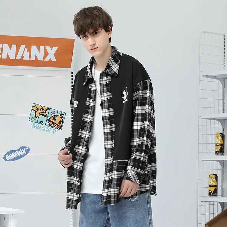 GENANX Shirt Unisex Black White Plaid-3