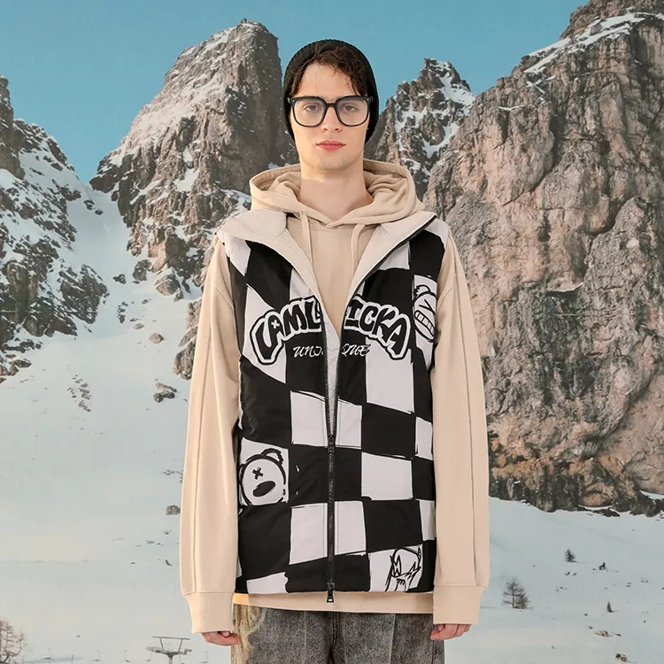 LAMLICKA Vests Unisex Black White Plaid-2