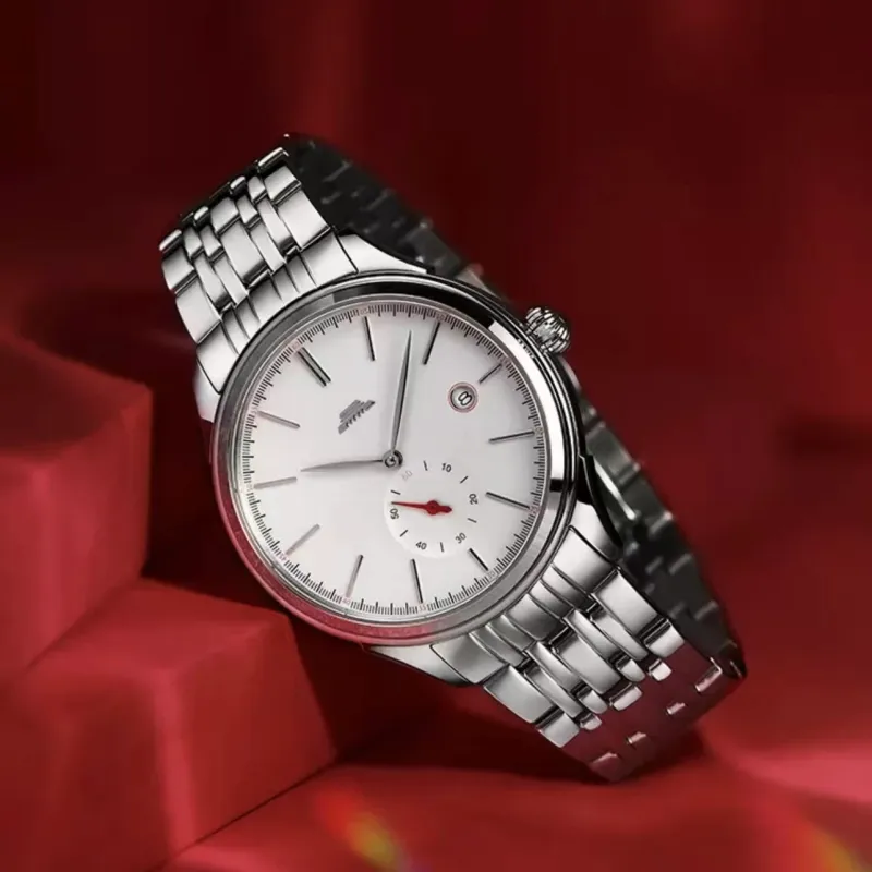 Beijing Beihai Mechanical Movement Genuine Leather Strap Watch Men's Watches White Dial-8