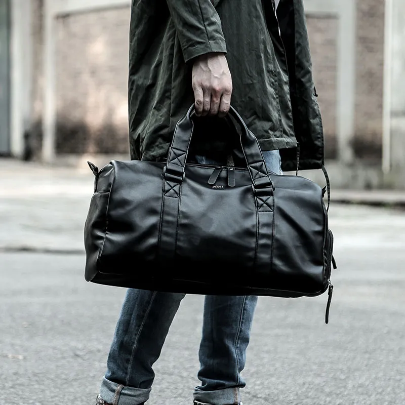 RIOREX PU Gym Bag Portable Crossbody Luggage Bag Travel Bag Regular Unisex Black-6