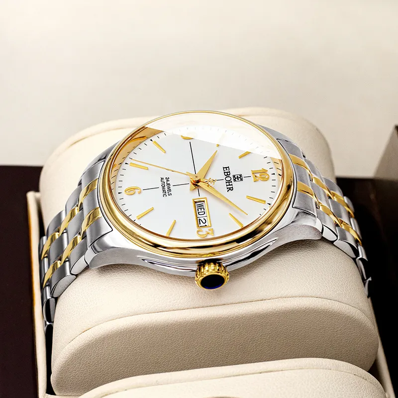 EBOHR Automatic Mechanical Movement Stainless Steel Strap Watch Men's Watches White Dial 11010319-3