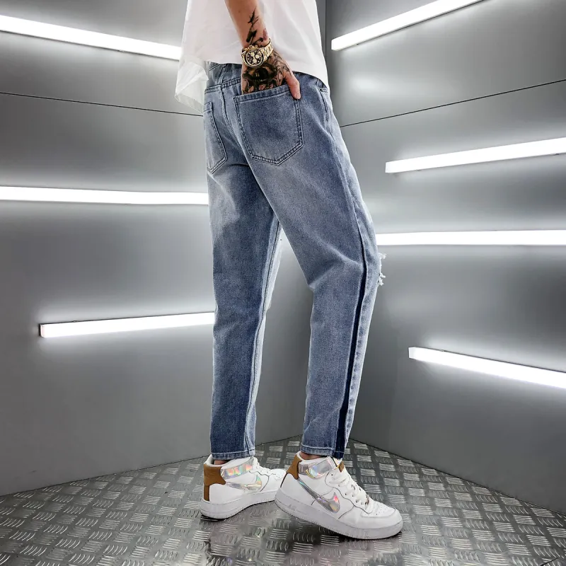 GUKUUL Ripped Pants Jeans Men's Light Blue-5
