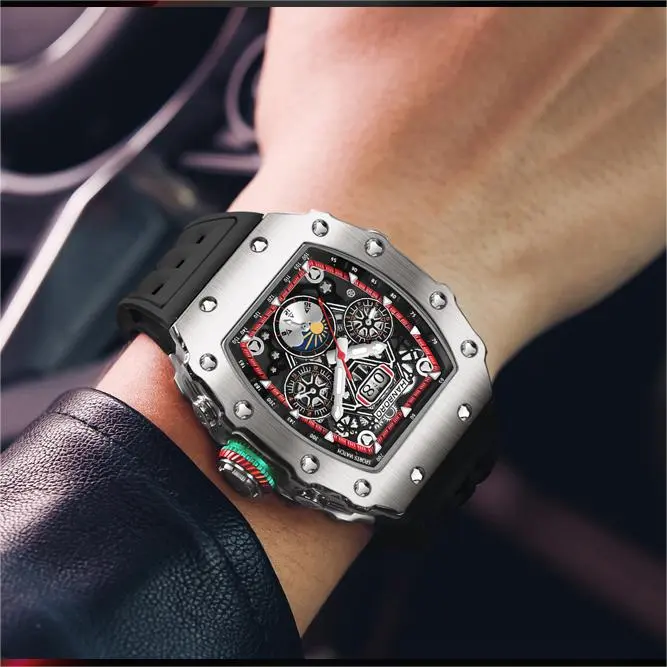HANBORO Automatic Mechanical Movement Watch Men's Watches Cut-Out Dial HBR916-BH-3