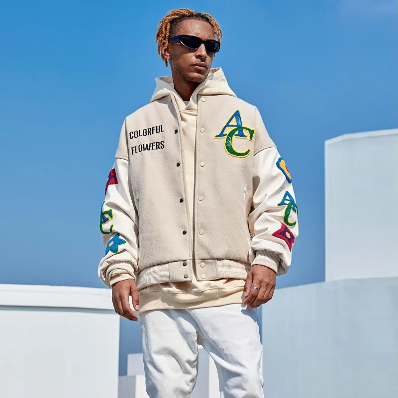 A Chock Baseball Jacket Unisex Apricot-4