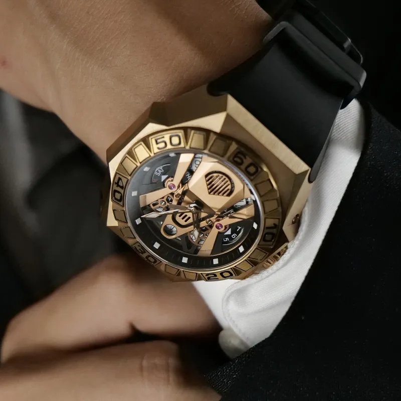 REEF TIGER Black Shark Collection Automatic Mechanical Movement Watch Men's Watches Gold Dial RGA6922-PPR-4